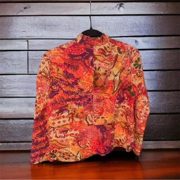 Coldwater Creek Orange Floral Zipper Jacket - Picture 2 of 3